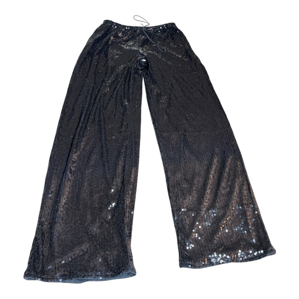 Musera Black‎ Sequined Pants S Lined Draw String Dance Core Flashy Brilliant